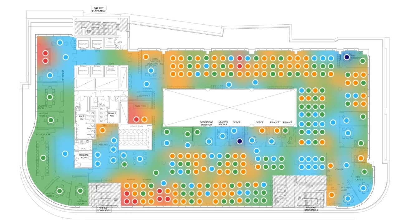 A floor plan shaded by how heavily each area is used